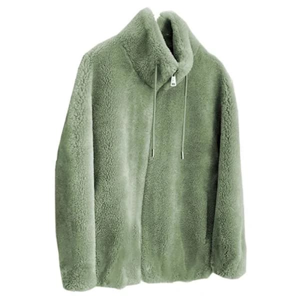 [PL] Fleece Fluffy Teddy Bear Coat Women Single Pocket Jacket Outerwear Green S