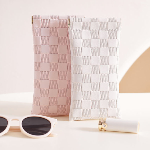 Brilleetui i læder, blødt etui til kvinder, mænd og børn, 2-pak, pink + hvid
