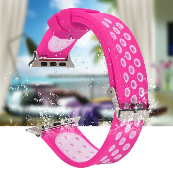 Slitesterkt silikonarmbånd til klokke (fluorescerende rosa + hvit)
