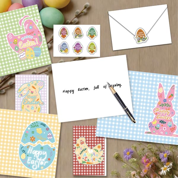 Easter Card Set: 12 Greeting Cards, 12 Envelopes, 12 Stickers