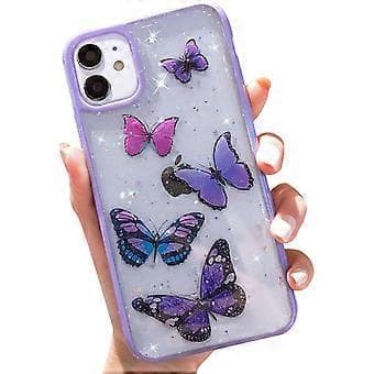 Butterfly Bling Clear Case Compatible with iPhone 11, Glitter Case for Women Cute Slim Soft Non-Slip Protective Phone Cover for iPhone 11 6.