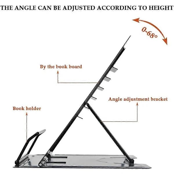 Ergonomic Document Holder, Adjustable Metal Book Stand with Movable Clips, Non-Slip Design for Thick Books and Single Sheets, Portable Reading Support