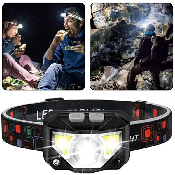 Oppladbar LED-hodelykt med bevegelsessensorfunksjon 8 moduser LED-hodelykt for utendørs camping A A