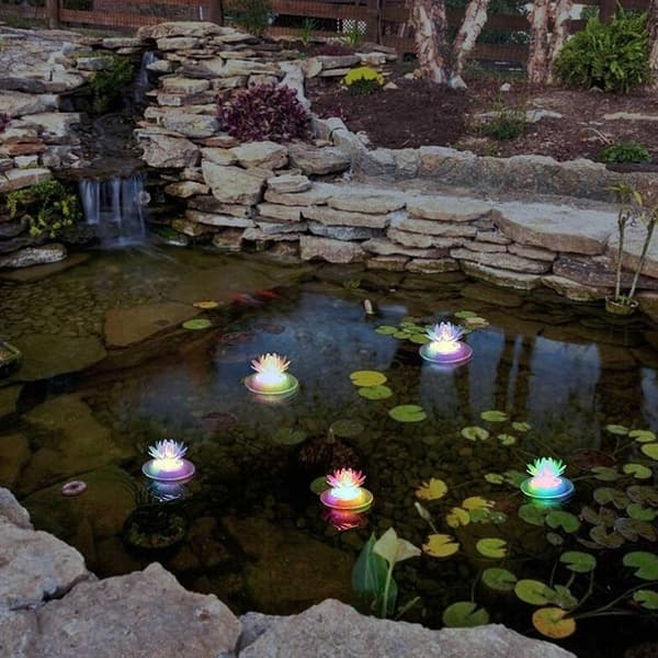 Floating Solar Lotus Light, Color Changing Lily Shaped Lamp, Flower Night Light, Floating Pea Container Light
