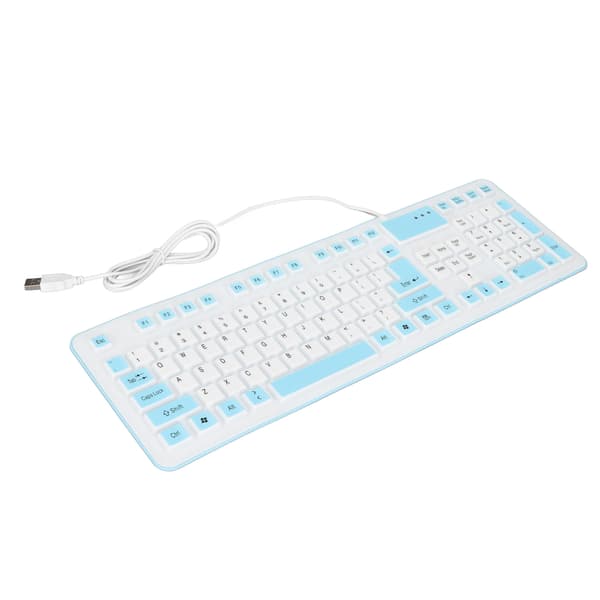 Foldable Silicone Keyboard 106 Keys Waterproof Dustproof Foldable USB Wired Silent Silicone Keyboard for PC Laptop Gaming Blue