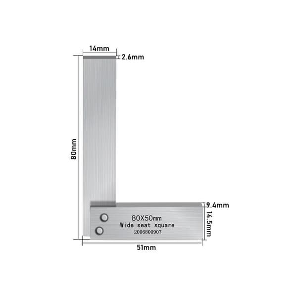 Mechanical Square, Woodworking Angle, Tool with Wide Base for Various Technical Measurements, Woodworking Tool (Size: 80×50 mm)