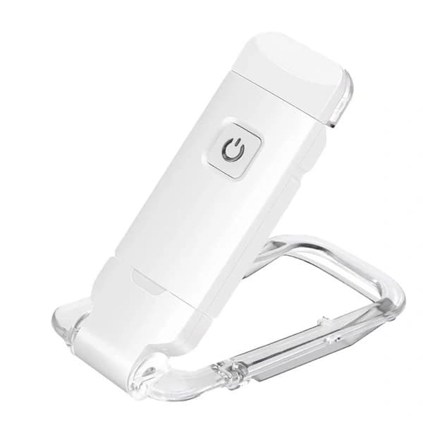 Portable USB Rechargeable LED Book Light with Clip for Bed Reading, Adjustable Brightness, Dimmable Bookmark Lamp (White)