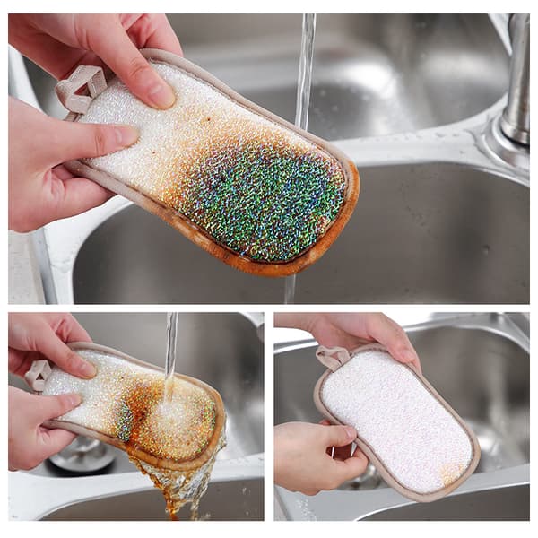 Blått sett med 1 gjenbrukbar mikrofiber oppvaskbørste - Vaskbar