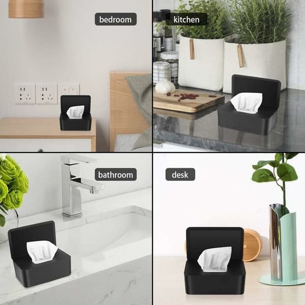 Wet wipe container, Black wet wipe container, Wet wipe dispenser, Dustproof wet wipe storage box with lid for -