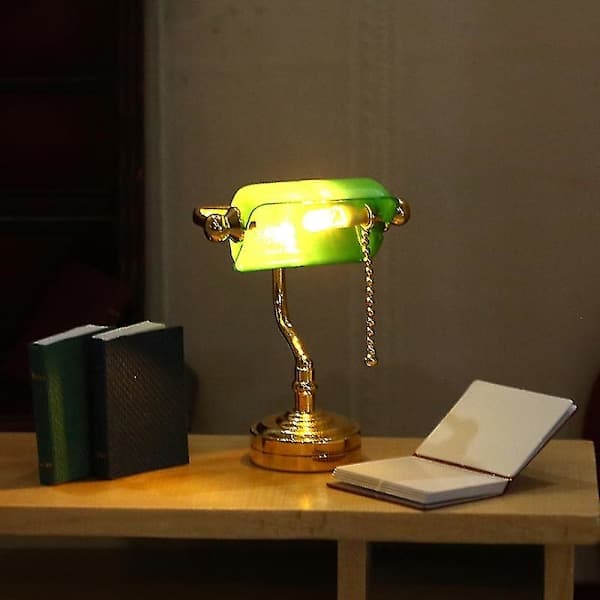 1:12 Dukkehus Miniature Bordlampe LED Grøn Postbud Lys Møbelindretning