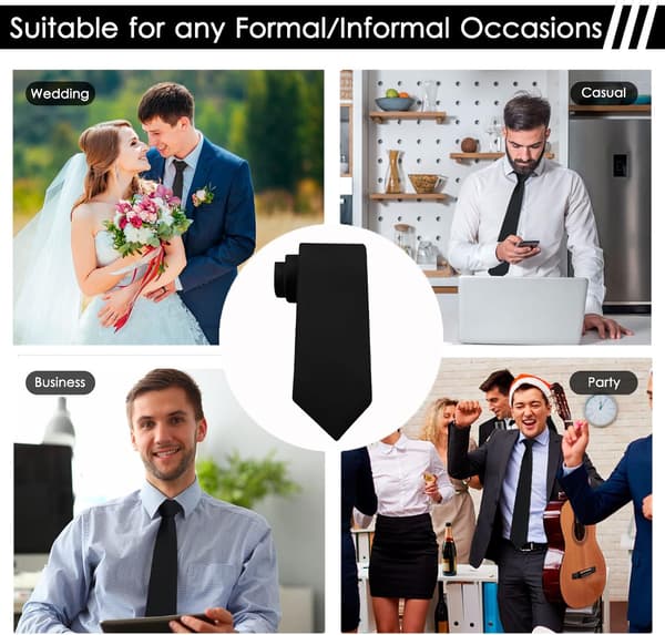 8 cm slips til mænd, ensfarvet slips til mænd til bryllupper, forretning, jul, fars dag, valentinsdag, sort - Black
