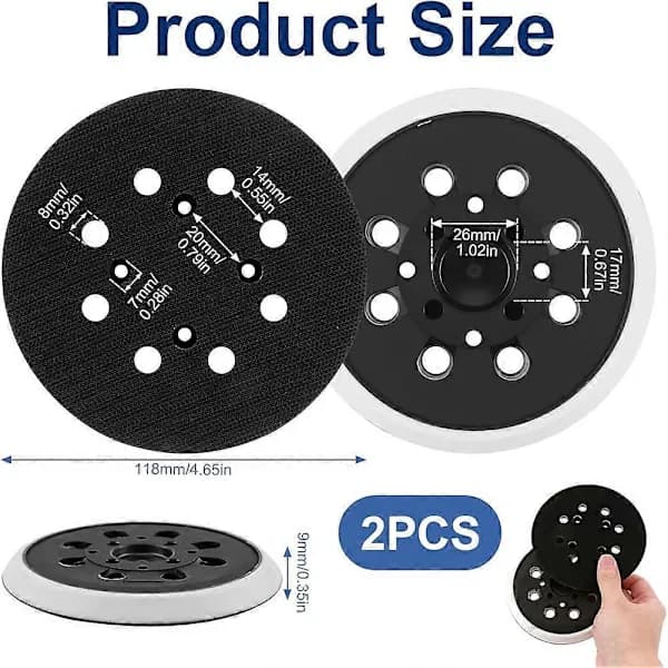 5 tommer slibeplade til Bosch PEX 300 AE 400 AE, PU velcro 8-hullers slibemaskineudskiftning, sort 2-pak