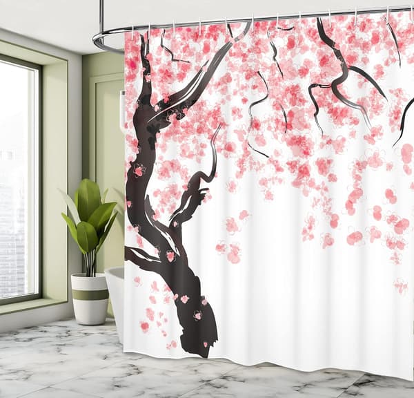 Blomstret Bruseforhæng, Kirsebærtræ, Badeværelsesindretning i stof