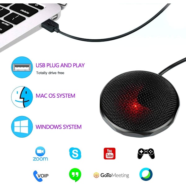 USB-konferencemikrofon til møder, forretning, computer, pc, bærbar computer, stationær computer, bærbar bordmikrofon til chat, opkald og onlinemøder