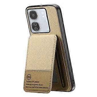 Deksler for Xiaomi Redmi 13C 4G Stofftekstur Lær+PC+TPU RFID-beskyttelse Mobilskall med Kortholder Khaki