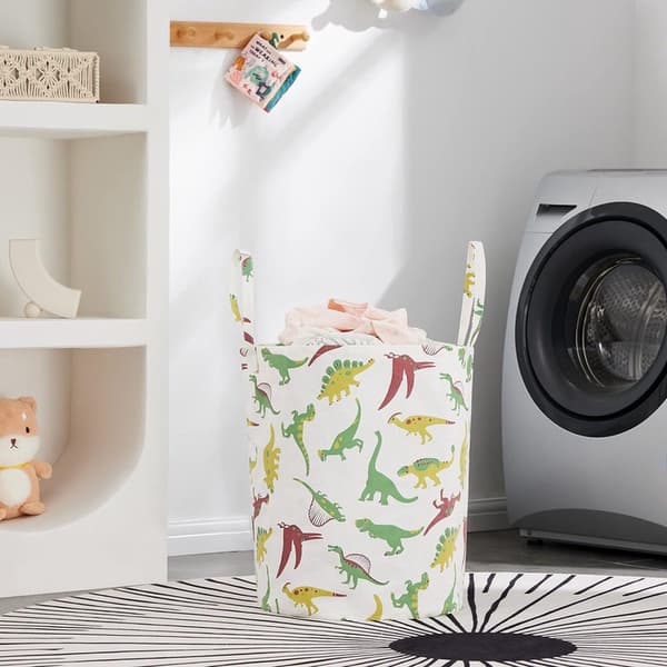 Storage basket - foldable design - laundry basket with long handle - suitable for clothes, toys etc. - green dinosaur - 40*50CM