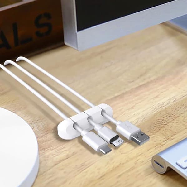 Kabelholder - Silikone kabelclips 3-pak - USB - Kabelstyring - Hvid