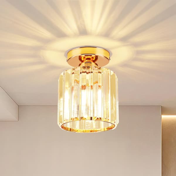 Golden Crystal Ceiling Light, Modern Crystal Ceiling Light Semi-Flush Mount LED Crystal Chandelier Suitable