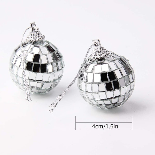 24 st Silver Discokula för festdekoration, julgran bröllop födelsedagsfest prydnader (4cm)