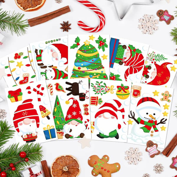 (4) Julestickers, 9 ark gjenbrukbare julevindusstickers