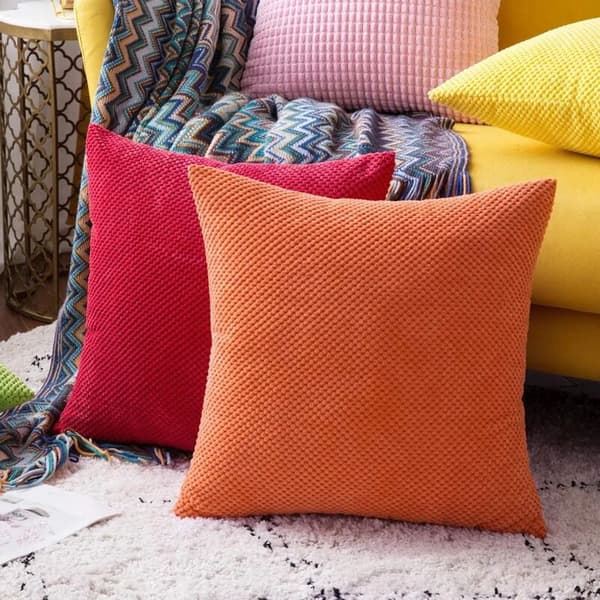 Set of 2 Pineapple Granules Soft Solid Decorative Square Pillowcases Cushion Covers for Sofa Bedroom Car 45x45 cm Orange