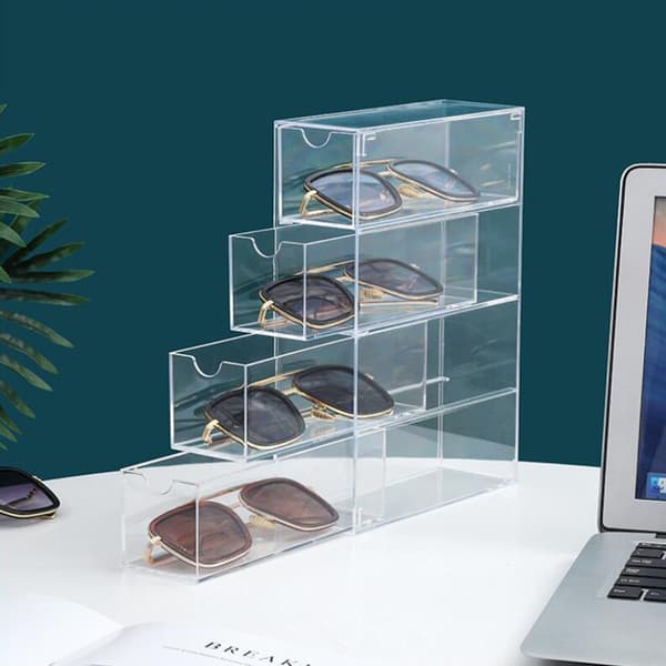 Akryl Materiale Brilleopbevaringsboks Superponerbar Transparent Etui til Soveværelse Four Layer