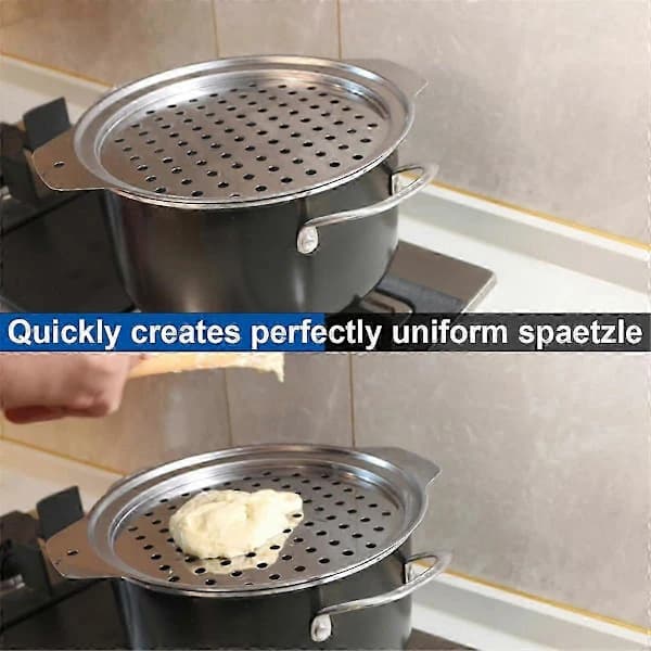 Spaetzle Maker i rustfritt stål med skrape Tradisjonell tysk eggnudelmaskin for gryte og spaghetti