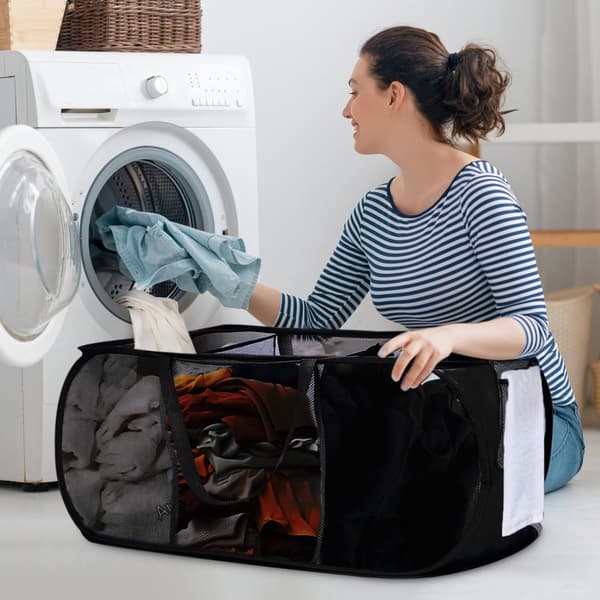 Durable Foldable Laundry Baskets, 3 Compartment Laundry Hamper with Practical Pocket, Foldable Clothes Hamper, Reinforced Carry Handles for Laundry