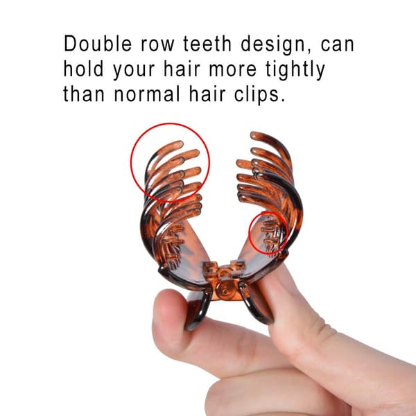 3-pack Hair Clips with Double Row Teeth, Durable Resin, Strong Grip for Thin, Medium, and Thick Hair, Black Tortoiseshell, 6.35 cm