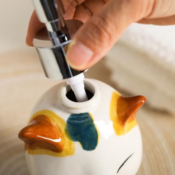 Sæbedispenser Katteform Keramisk Flydende Lotionflaske, Håndtegnet Badeværelsesindretning, 330ml, 11oz -