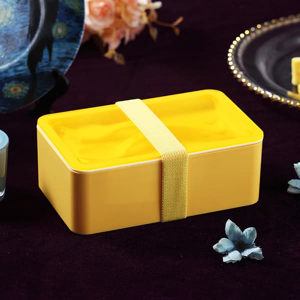 Rectangular Portable Divided Sealed Convenient Lunch Bento Box for Workers Students Office Workers Light Yellow 1100ML