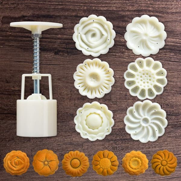 1 Set 50g 3D Flower Mooncake Mold Hand Press Mooncake Mold with C