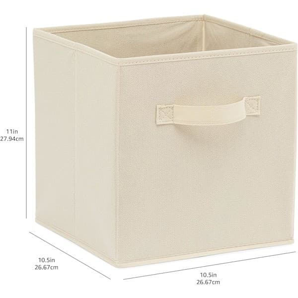 1 pc Foldable Fabric Storage Box/Organizer with Handle, Solid Beige, 26.6 x 26.6 x 27.9 cm (6 pcs/Set)