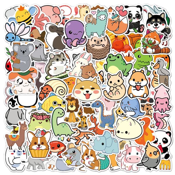 Dyremærkater til børn, 100 søde vinylmærkater til vand