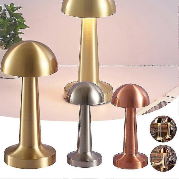 Oppladbar LED-bordlampe med berøringssensor, skrivebordslampe for soverom, restaurant, bar (sopp, sølv)