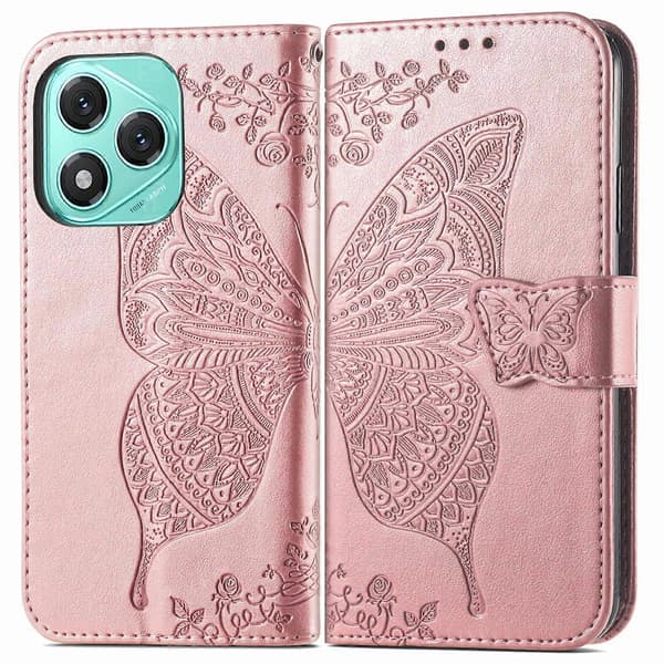 Fjäril Kärlek Blomma Präglat Läder Telefonfodral För Honor 400 Lite [DB] Rose Gold Rose Gold