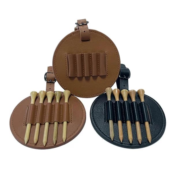 Udendørs Golf Tee Holder Bærbar PU Læder Golf Tee Opbevaringstaske Bæretaske Rund Golf Tee Holder Hængetaske Sort