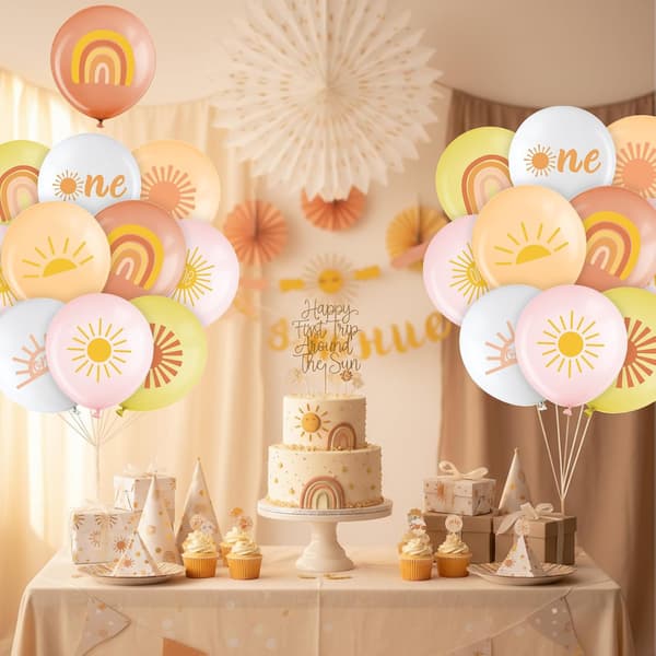 63 stk. sol første bursdagsfestballonger Boho Sunrise Latexballong -