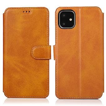 Nahkakotelo vasikannahan tekstuurilla iPhone 12 / 12 Prolle (khaki)