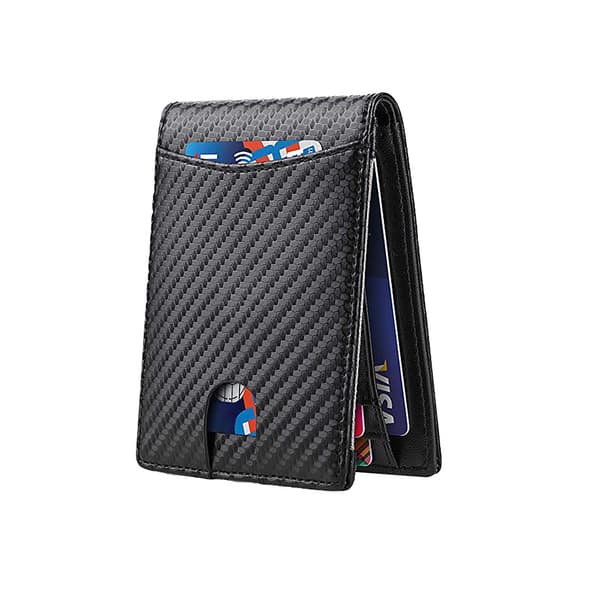Genuine Leather Wallet for Men with RFID Protection, Black Exterior and Interior