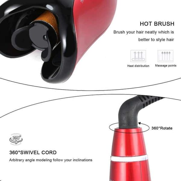 Automatic Hair Curler Ceramic Curling Iron with LCD Display Rotating Constant Temperature Wavy Curling Iron Red EU Plug