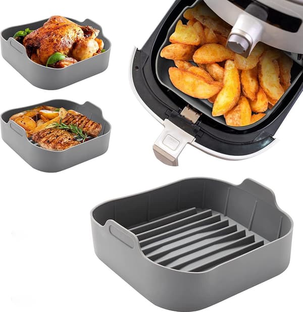Silikone bageforme til Airfryer Sæt med 2 - 20 cm - Grå - Kurveform - Genanvendeligt alternativ til papir