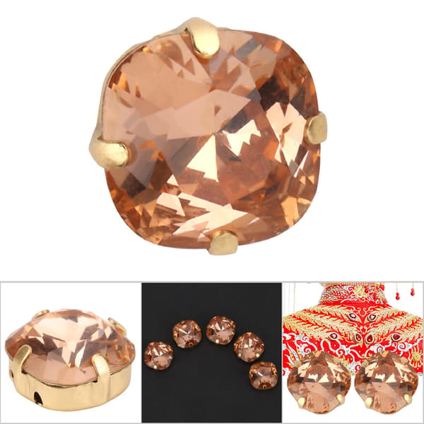 5 Pcs Classic 12mm Rounded Corner Crystal Glass Sewing Stone Pointed Rhinestone (Champagne)