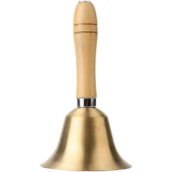 Solid Copper Hand Bell with Wooden Handle for School, Reception, Dinner, Shop, Hotel, Golden Bell