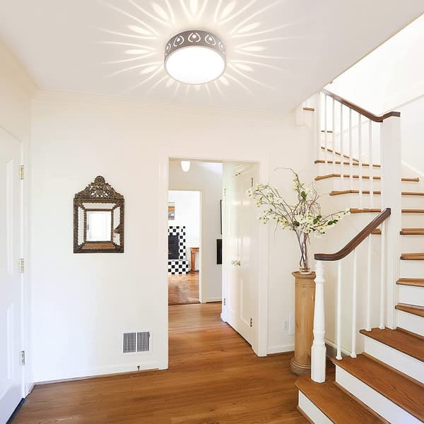Ceiling lamp hall, 6W mini round LED ceiling light dimmable made of iron and acrylic in white, modern creative ceiling lighting hollow Ø15CM