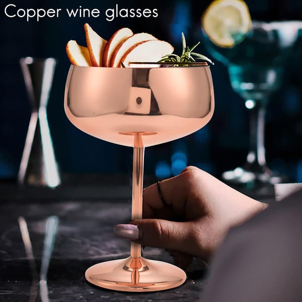 Sæt med 2 vinglas i rustfrit stål, vintage cocktailglas, vinglas