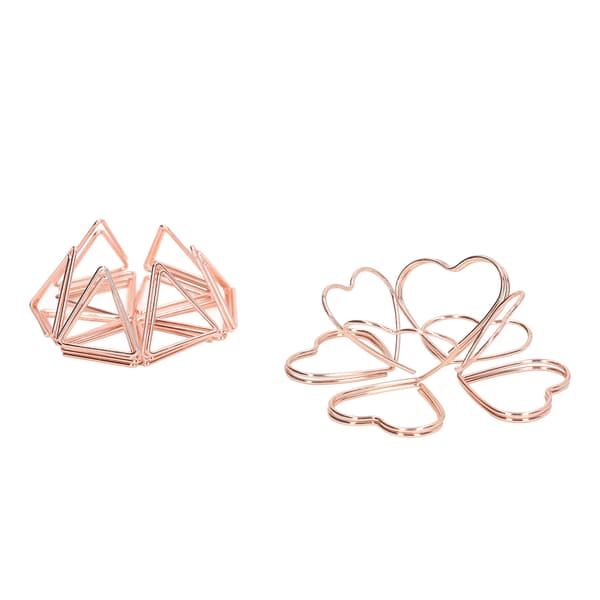 100 Pcs Shaped Paper Clips, Triangular and Heart-shaped Double Layer 3D Rose Gold Metal Paper Clips for File Classification