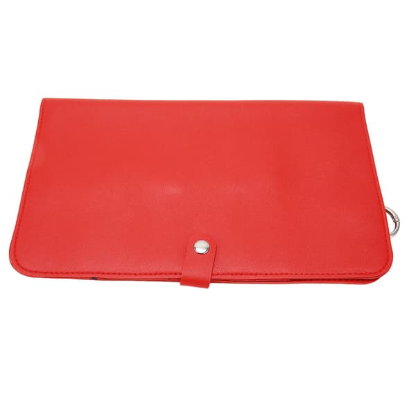 Crochet Hook Bag Red Cowhide Secure Snap Fastener Space-Saving Crochet Storage Bag for Knitting Home Travel