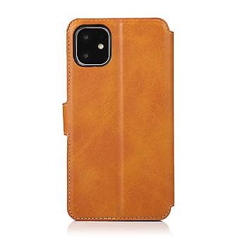 Nahkakotelo vasikannahan tekstuurilla iPhone 12 / 12 Prolle (khaki)