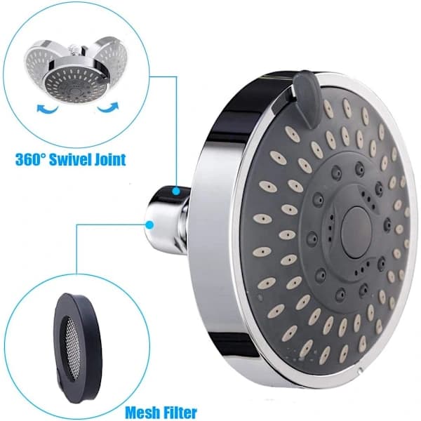 Duschhuvud 4 tum Regndusch Högtryck Duschmunstycke 5 Sprayinställningar med Justerbar Metall Kulled, Fast Montering